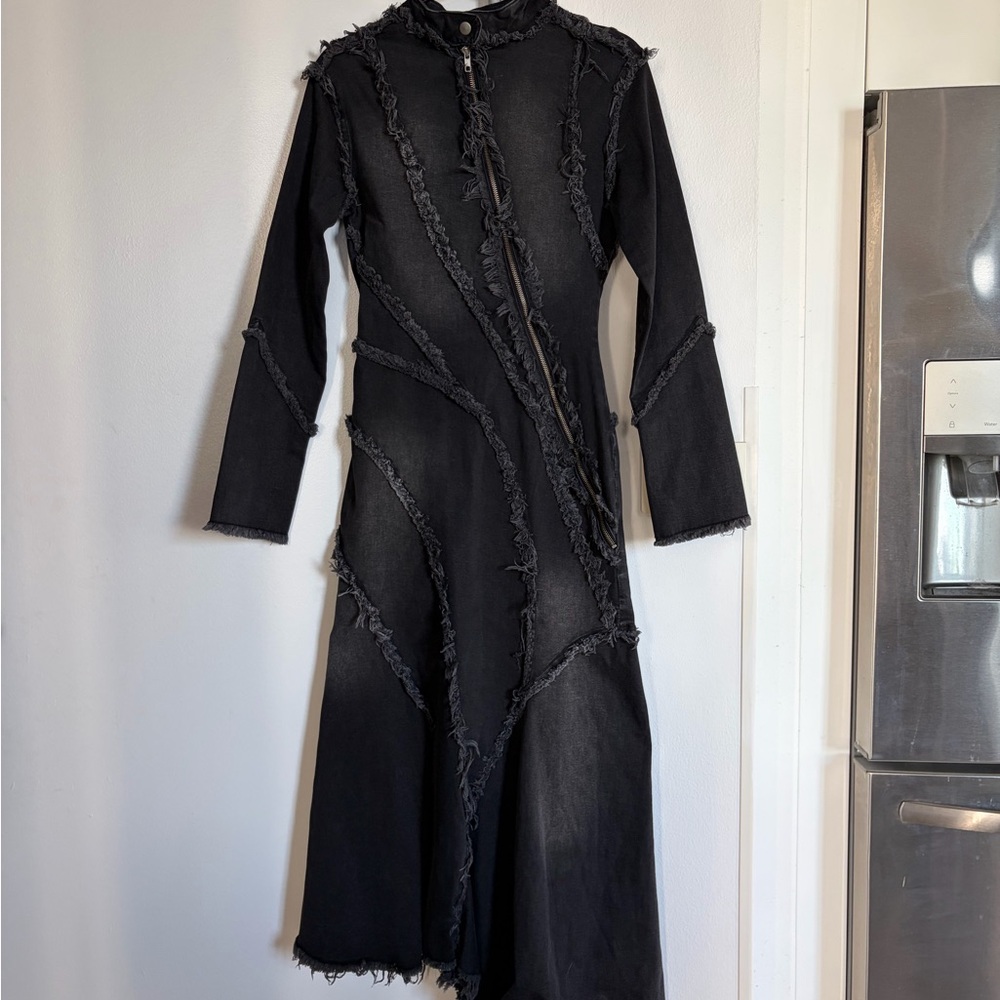 Collusion Brand Y2K Goth Distressed Black Long Sleeve Dress NWOT